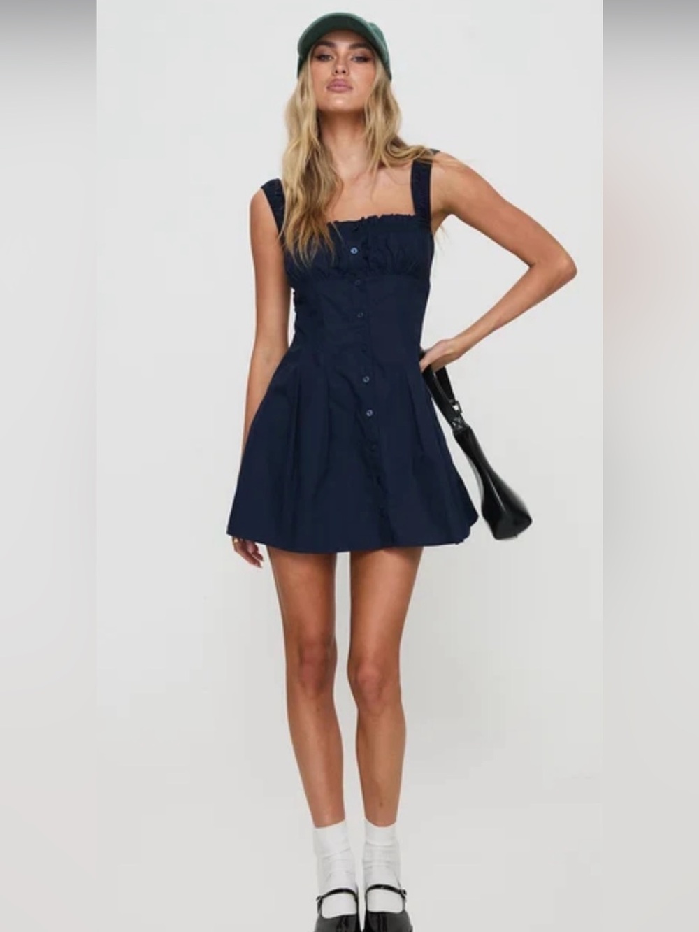 NWOT Princess Polly Wait For You Mini Dress Navy Blue Cotton US 4